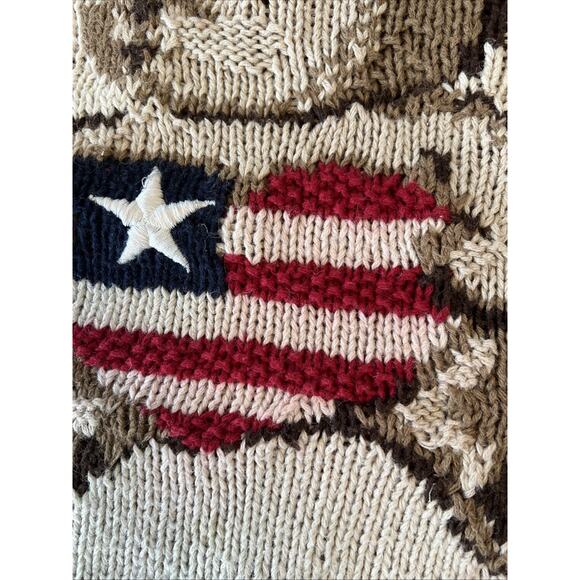 Talbots Women’s Knit Sweater Bear American Flag Size Large Petite Patriotic READ - Picture 13 of 15